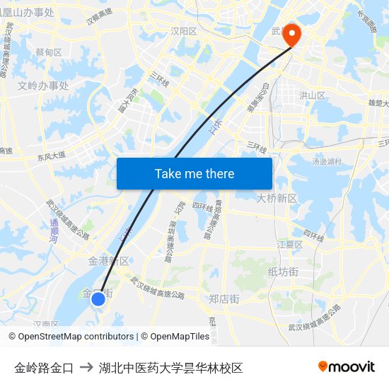 金岭路金口 to 湖北中医药大学昙华林校区 map