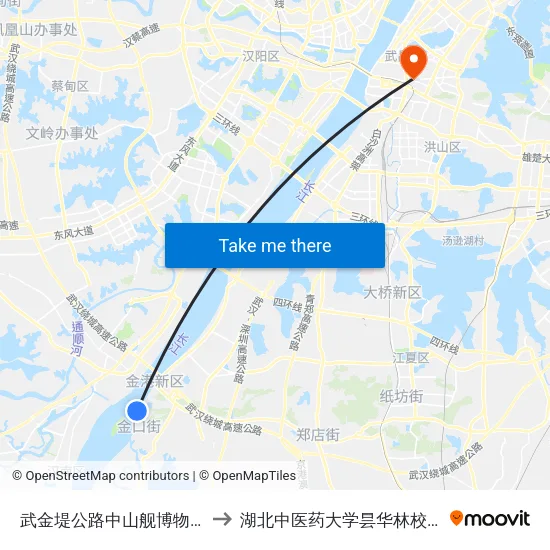 武金堤公路中山舰博物馆 to 湖北中医药大学昙华林校区 map