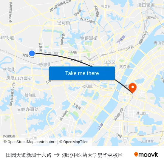 田园大道新城十六路 to 湖北中医药大学昙华林校区 map