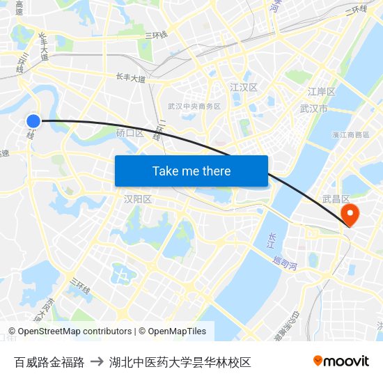 百威路金福路 to 湖北中医药大学昙华林校区 map