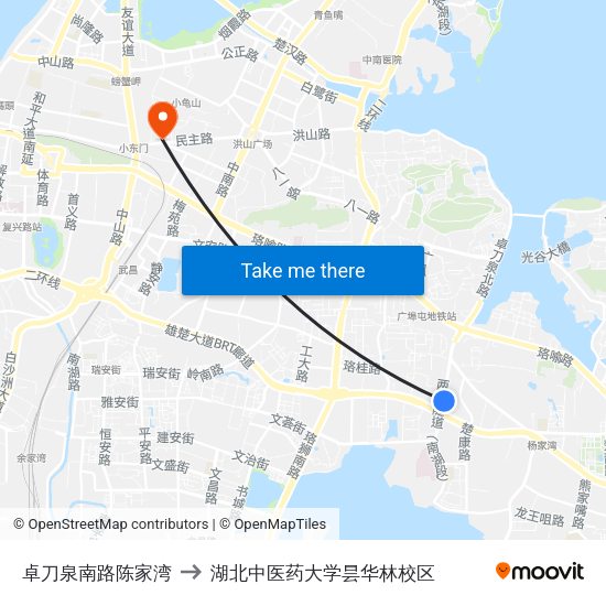 卓刀泉南路陈家湾 to 湖北中医药大学昙华林校区 map