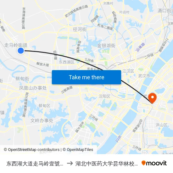 东西湖大道走马岭壹號路 to 湖北中医药大学昙华林校区 map