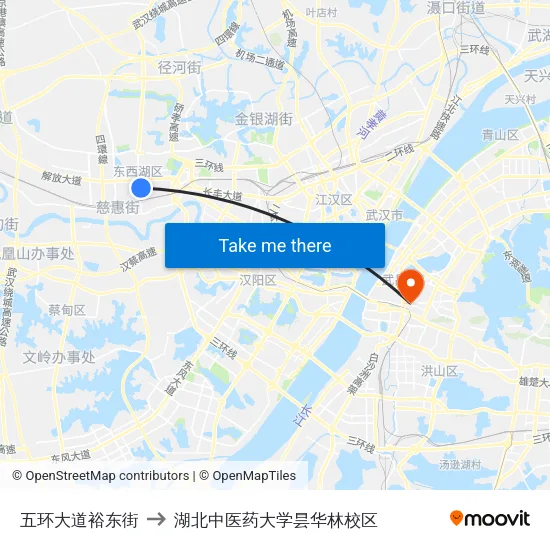 五环大道裕东街 to 湖北中医药大学昙华林校区 map