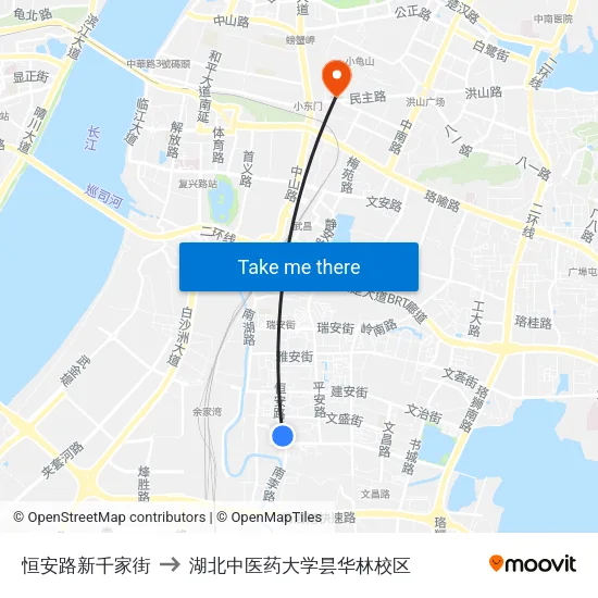 恒安路新千家街 to 湖北中医药大学昙华林校区 map