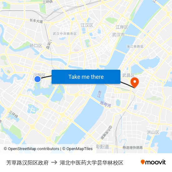 芳草路汉阳区政府 to 湖北中医药大学昙华林校区 map