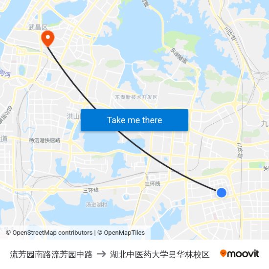 流芳园南路流芳园中路 to 湖北中医药大学昙华林校区 map