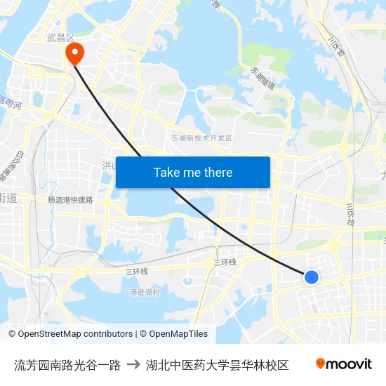 流芳园南路光谷一路 to 湖北中医药大学昙华林校区 map