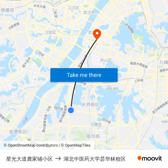 星光大道龚家铺小区 to 湖北中医药大学昙华林校区 map