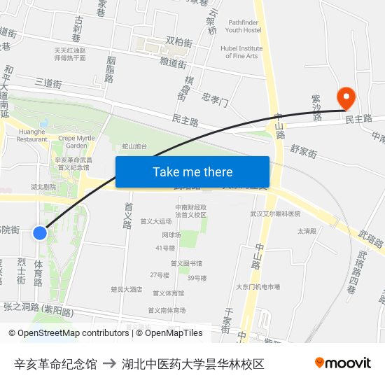 辛亥革命纪念馆 to 湖北中医药大学昙华林校区 map