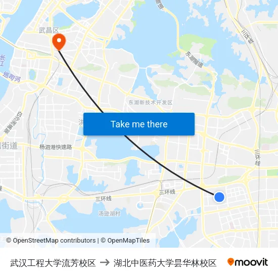 武汉工程大学流芳校区 to 湖北中医药大学昙华林校区 map