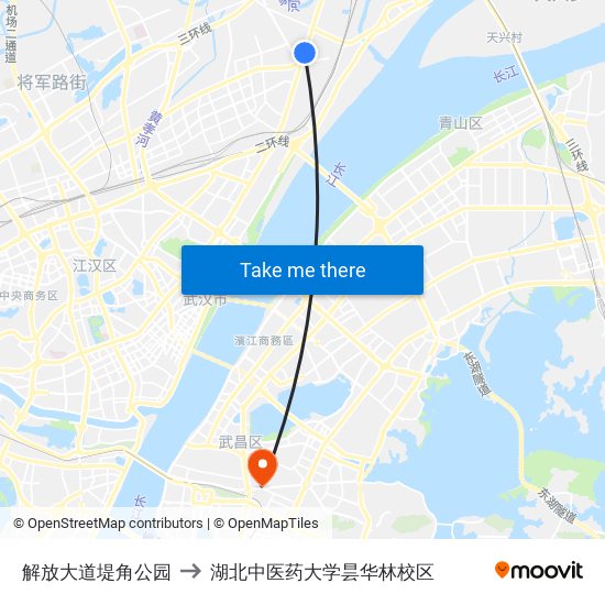 解放大道堤角公园 to 湖北中医药大学昙华林校区 map