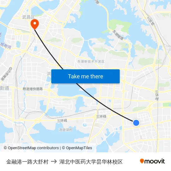 金融港一路大舒村 to 湖北中医药大学昙华林校区 map