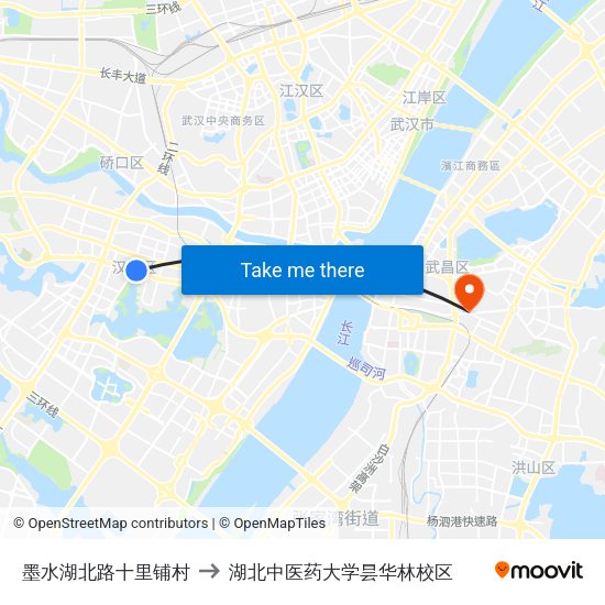墨水湖北路十里铺村 to 湖北中医药大学昙华林校区 map