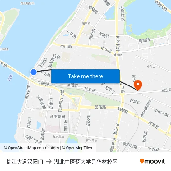 临江大道汉阳门 to 湖北中医药大学昙华林校区 map