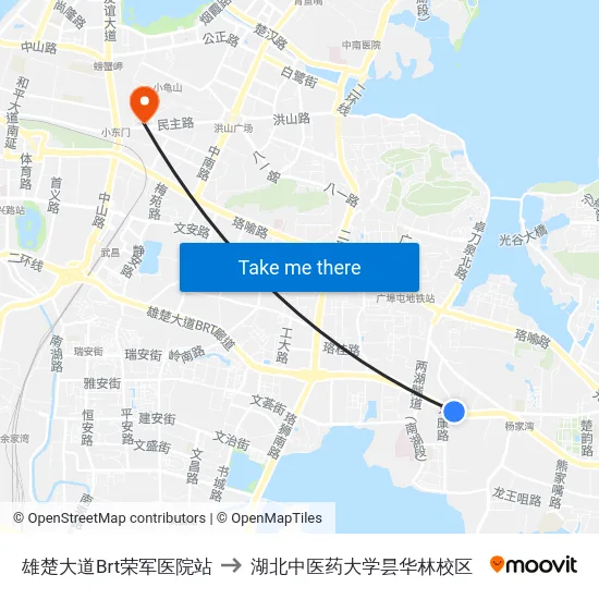 雄楚大道Brt荣军医院站 to 湖北中医药大学昙华林校区 map