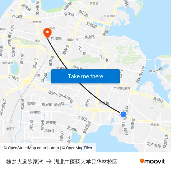 雄楚大道陈家湾 to 湖北中医药大学昙华林校区 map