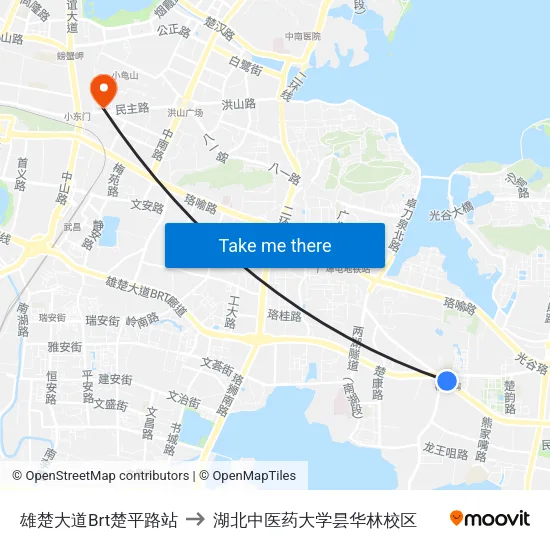 雄楚大道Brt楚平路站 to 湖北中医药大学昙华林校区 map