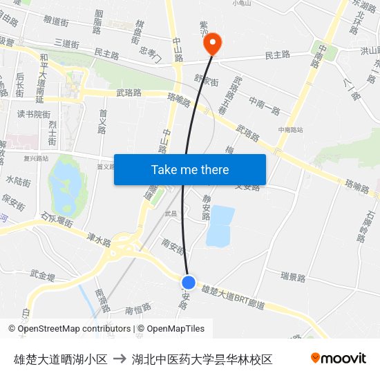雄楚大道晒湖小区 to 湖北中医药大学昙华林校区 map