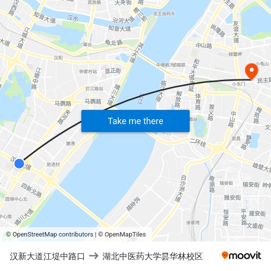 汉新大道江堤中路口 to 湖北中医药大学昙华林校区 map
