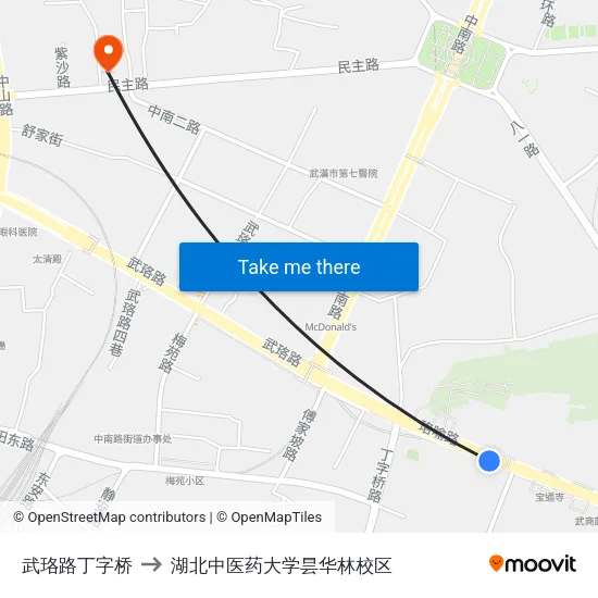 武珞路丁字桥 to 湖北中医药大学昙华林校区 map