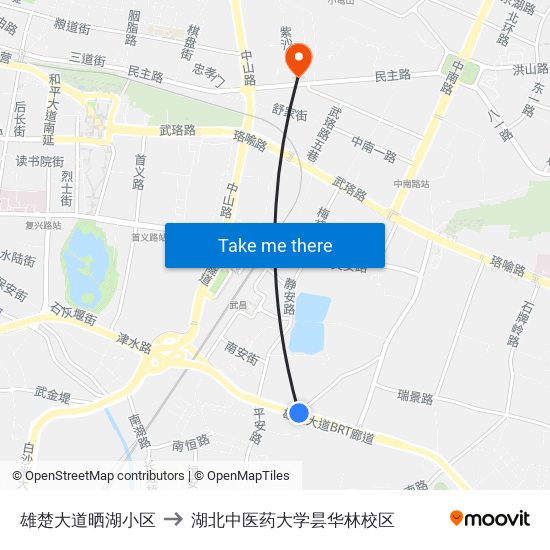 雄楚大道晒湖小区 to 湖北中医药大学昙华林校区 map