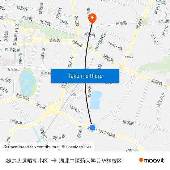 雄楚大道晒湖小区 to 湖北中医药大学昙华林校区 map