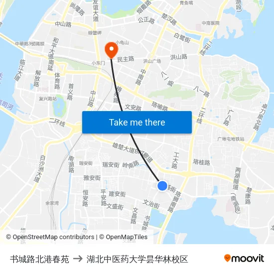 书城路北港春苑 to 湖北中医药大学昙华林校区 map