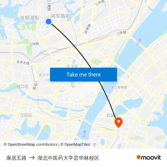 康居五路 to 湖北中医药大学昙华林校区 map