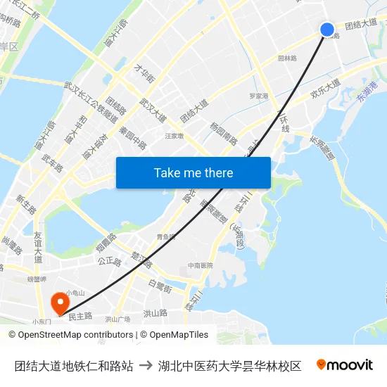 团结大道地铁仁和路站 to 湖北中医药大学昙华林校区 map
