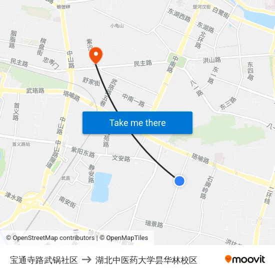 宝通寺路武锅社区 to 湖北中医药大学昙华林校区 map