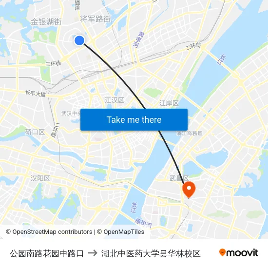 公园南路花园中路口 to 湖北中医药大学昙华林校区 map