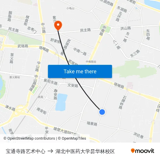 宝通寺路艺术中心 to 湖北中医药大学昙华林校区 map