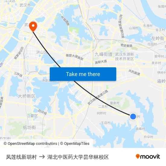 凤莲线新胡村 to 湖北中医药大学昙华林校区 map
