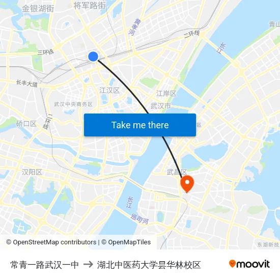 常青一路武汉一中 to 湖北中医药大学昙华林校区 map