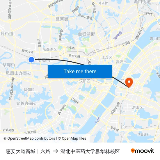 惠安大道新城十六路 to 湖北中医药大学昙华林校区 map