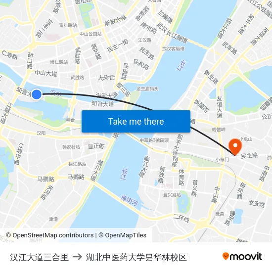 汉江大道三合里 to 湖北中医药大学昙华林校区 map