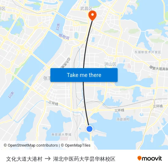 文化大道大港村 to 湖北中医药大学昙华林校区 map