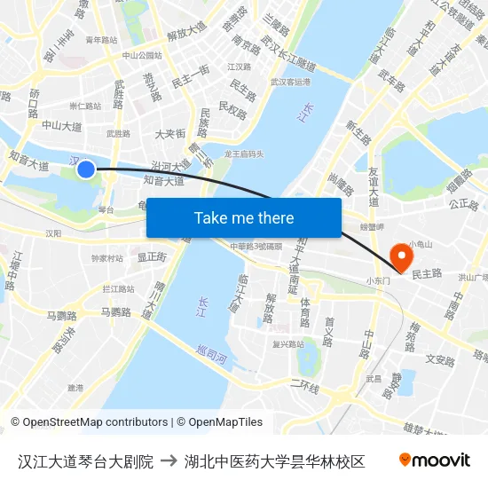 汉江大道琴台大剧院 to 湖北中医药大学昙华林校区 map