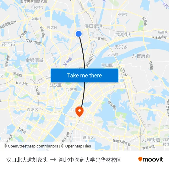 汉口北大道刘家头 to 湖北中医药大学昙华林校区 map