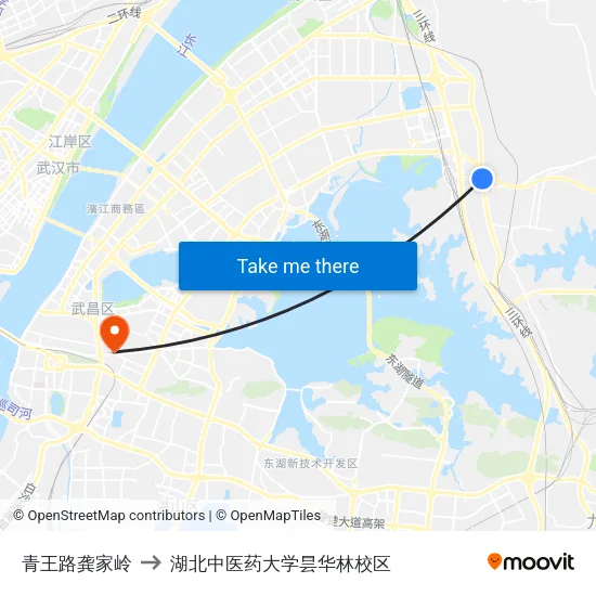青王路龚家岭 to 湖北中医药大学昙华林校区 map