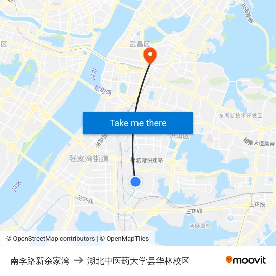 南李路新余家湾 to 湖北中医药大学昙华林校区 map