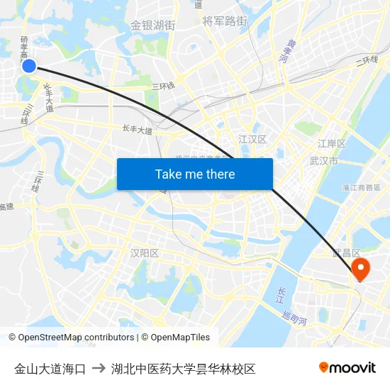 金山大道海口 to 湖北中医药大学昙华林校区 map