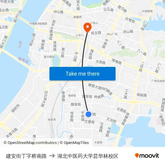 建安街丁字桥南路 to 湖北中医药大学昙华林校区 map