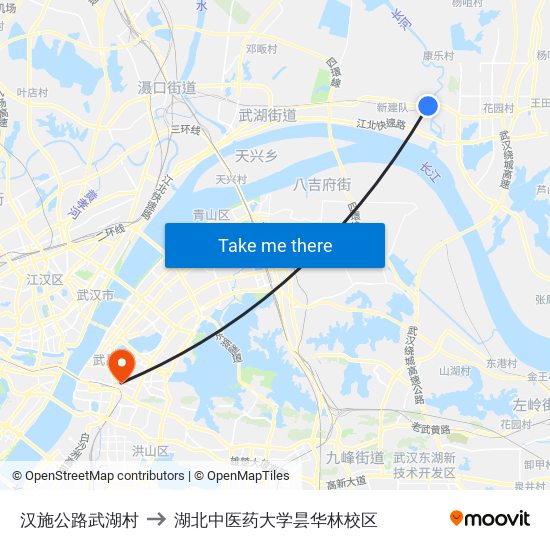 汉施公路武湖村 to 湖北中医药大学昙华林校区 map