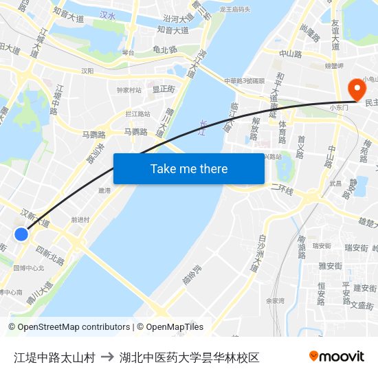 江堤中路太山村 to 湖北中医药大学昙华林校区 map