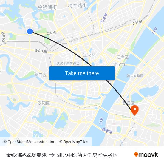 金银湖路翠堤春晓 to 湖北中医药大学昙华林校区 map