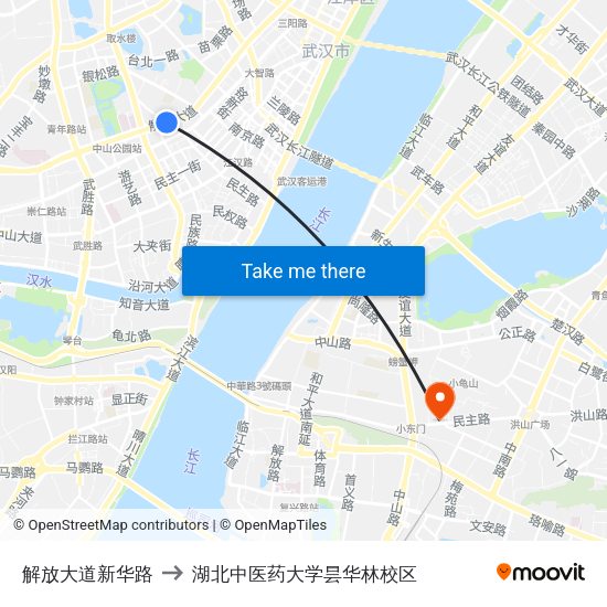 解放大道新华路 to 湖北中医药大学昙华林校区 map