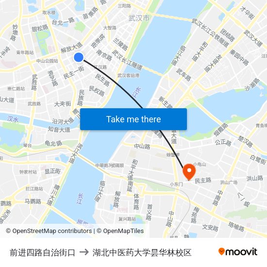 前进四路自治街口 to 湖北中医药大学昙华林校区 map