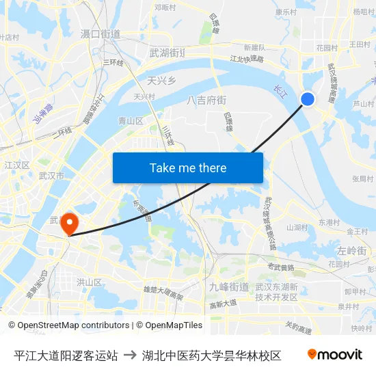 平江大道阳逻客运站 to 湖北中医药大学昙华林校区 map