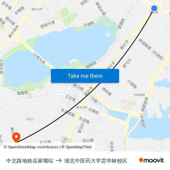 中北路地铁岳家嘴站 to 湖北中医药大学昙华林校区 map